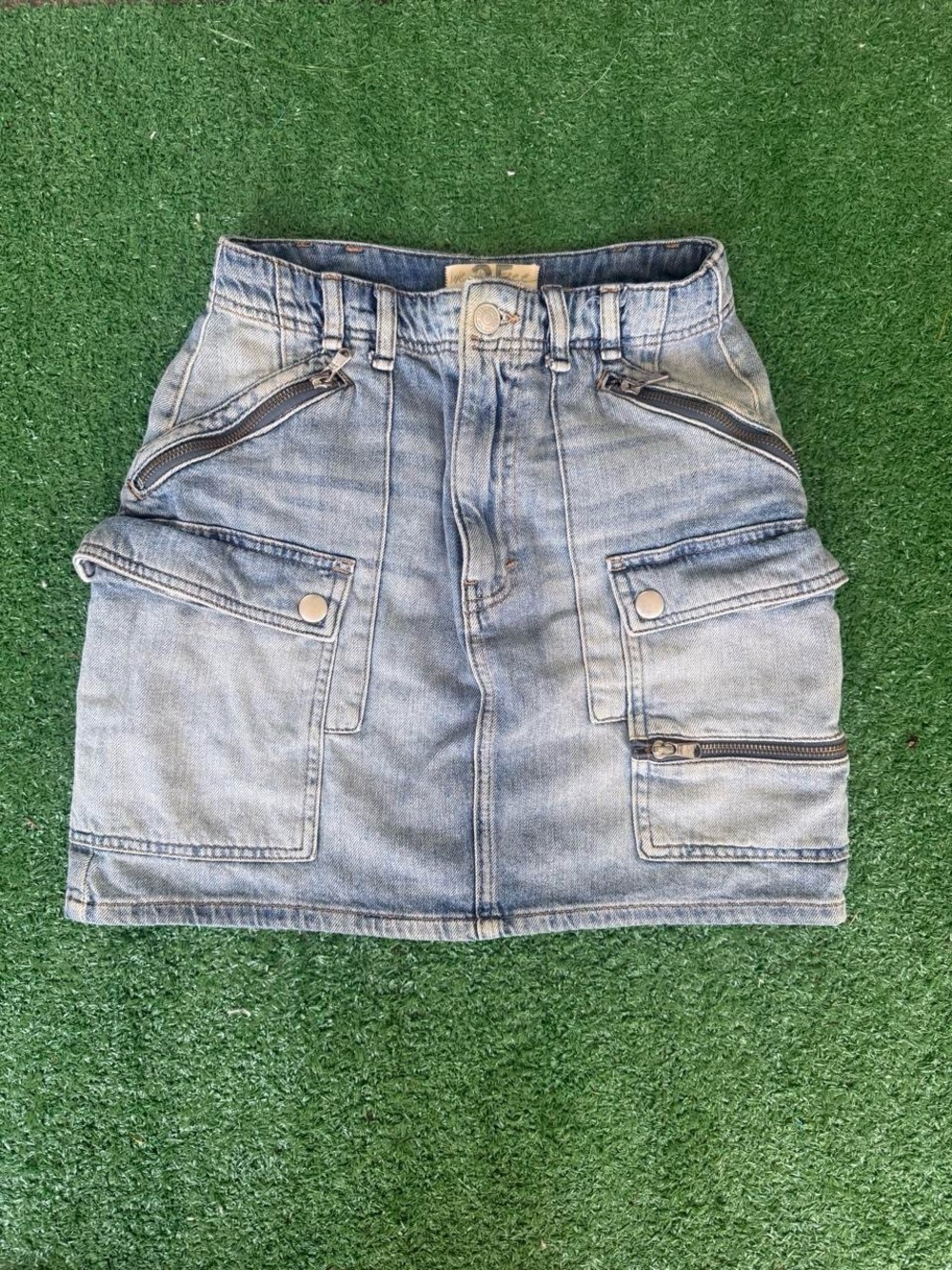 Free People Light Blue Denim Cargo Mini Skirt